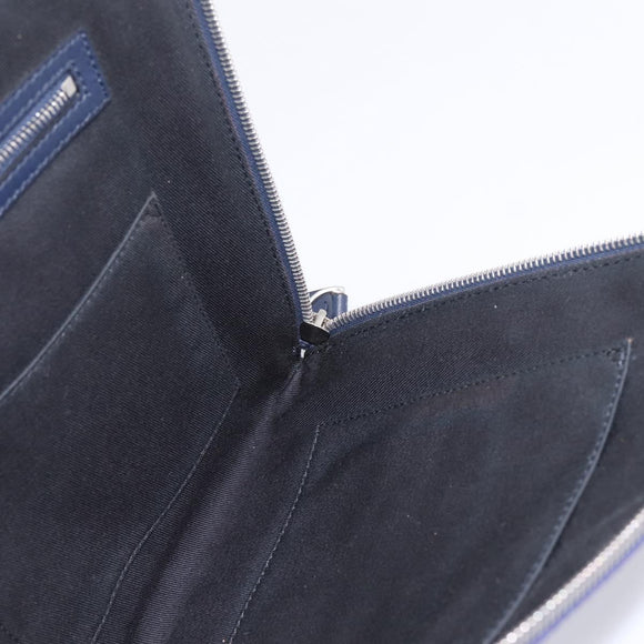 VALENTINO Clutch Bag Canvas Navy Silver Auth BA15372A