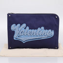 VALENTINO Clutch Bag Canvas Navy Silver Auth BA15372A-12