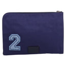 VALENTINO Clutch Bag Canvas Navy Silver Auth BA15372A-2