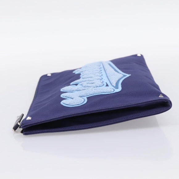 VALENTINO Clutch Bag Canvas Navy Silver Auth BA15372A