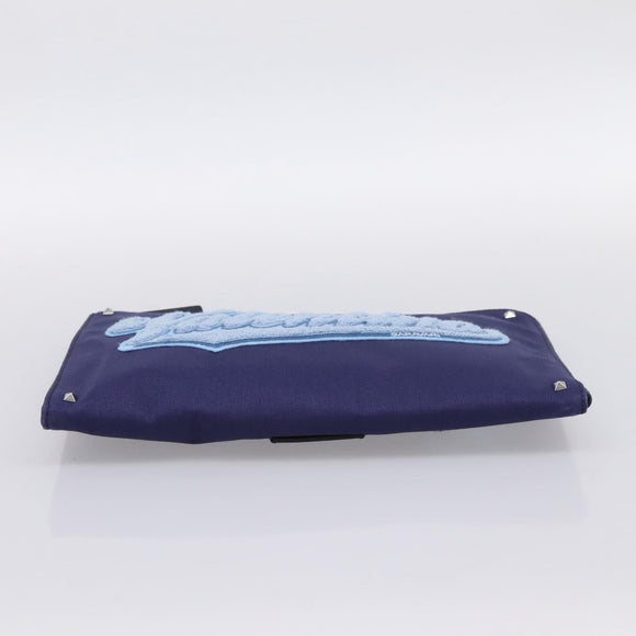VALENTINO Clutch Bag Canvas Navy Silver Auth BA15372A