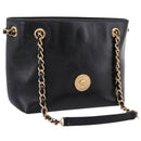 VERSACE Chain Shoulder Bag Leather Black Gold Tone Auth BA15376V-1