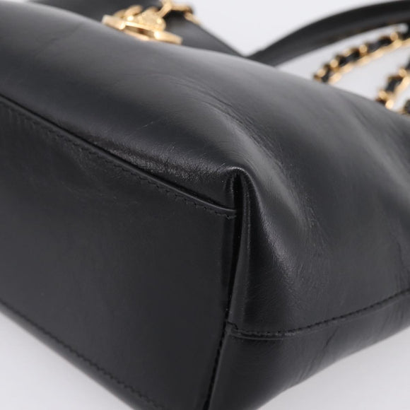 VERSACE Chain Shoulder Bag Leather Black Gold Tone Auth BA15376V