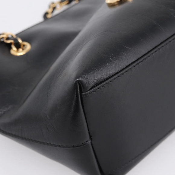 VERSACE Chain Shoulder Bag Leather Black Gold Tone Auth BA15376V
