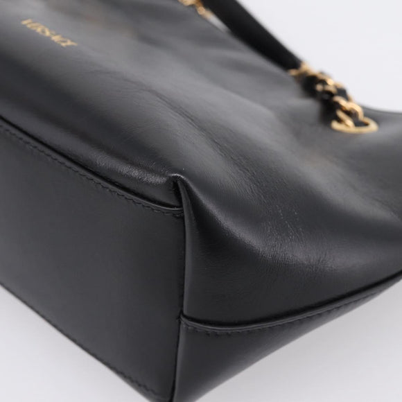 VERSACE Chain Shoulder Bag Leather Black Gold Tone Auth BA15376V