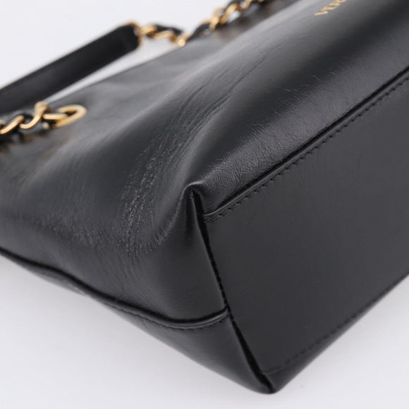 VERSACE Chain Shoulder Bag Leather Black Gold Tone Auth BA15376V