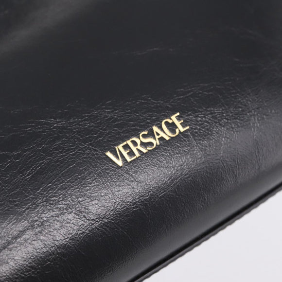 VERSACE Chain Shoulder Bag Leather Black Gold Tone Auth BA15376V