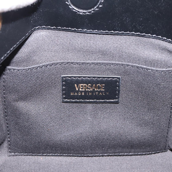 VERSACE Chain Shoulder Bag Leather Black Gold Tone Auth BA15376V