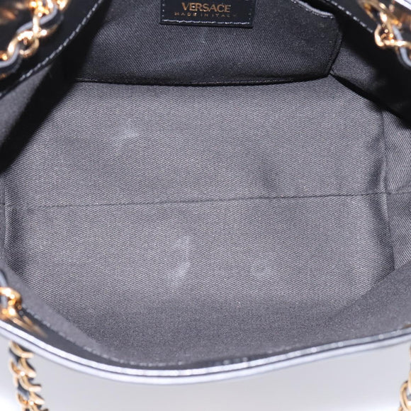 VERSACE Chain Shoulder Bag Leather Black Gold Tone Auth BA15376V