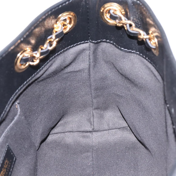 VERSACE Chain Shoulder Bag Leather Black Gold Tone Auth BA15376V