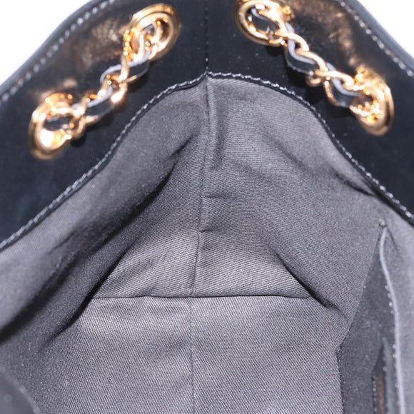 VERSACE Chain Shoulder Bag Leather Black Gold Tone Auth BA15376V