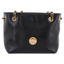 VERSACE Chain Shoulder Bag Leather Black Gold Tone Auth BA15376V-13