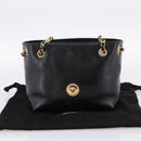 VERSACE Chain Shoulder Bag Leather Black Gold Tone Auth BA15376V-12