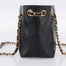 VERSACE Chain Shoulder Bag Leather Black Gold Tone Auth BA15376V-3