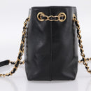 VERSACE Chain Shoulder Bag Leather Black Gold Tone Auth BA15376V-4