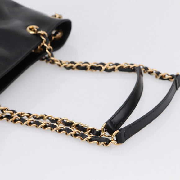 VERSACE Chain Shoulder Bag Leather Black Gold Tone Auth BA15376V