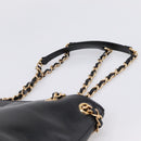 VERSACE Chain Shoulder Bag Leather Black Gold Tone Auth BA15376V-8