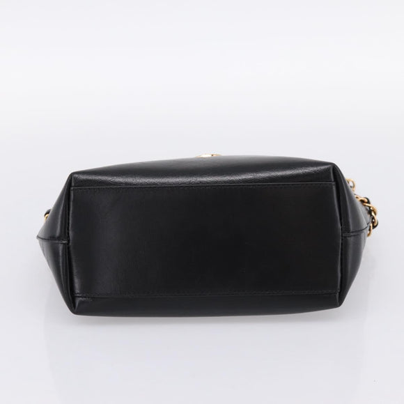 VERSACE Chain Shoulder Bag Leather Black Gold Tone Auth BA15376V