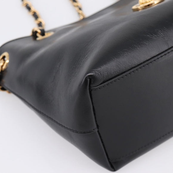 VERSACE Chain Shoulder Bag Leather Black Gold Tone Auth BA15377V