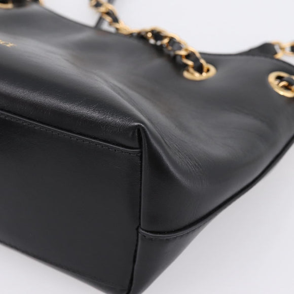 VERSACE Chain Shoulder Bag Leather Black Gold Tone Auth BA15377V