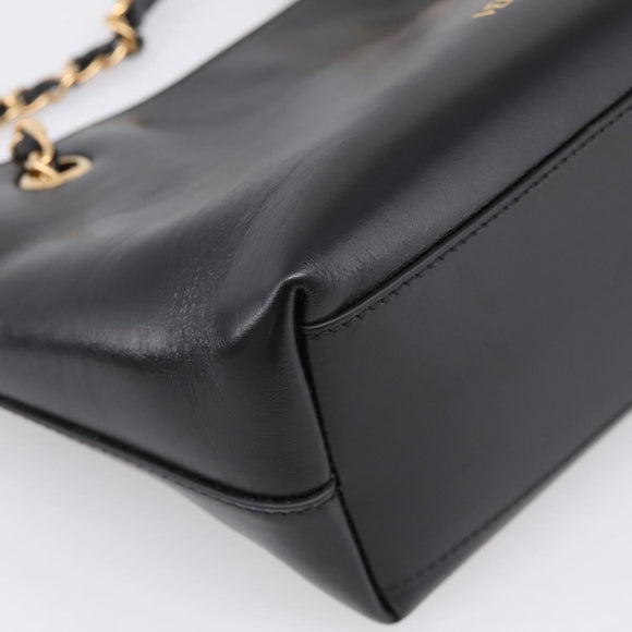 VERSACE Chain Shoulder Bag Leather Black Gold Tone Auth BA15377V