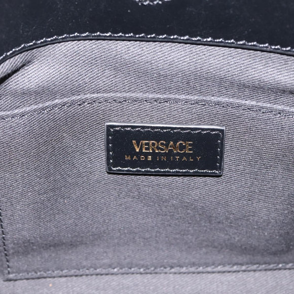 VERSACE Chain Shoulder Bag Leather Black Gold Tone Auth BA15377V