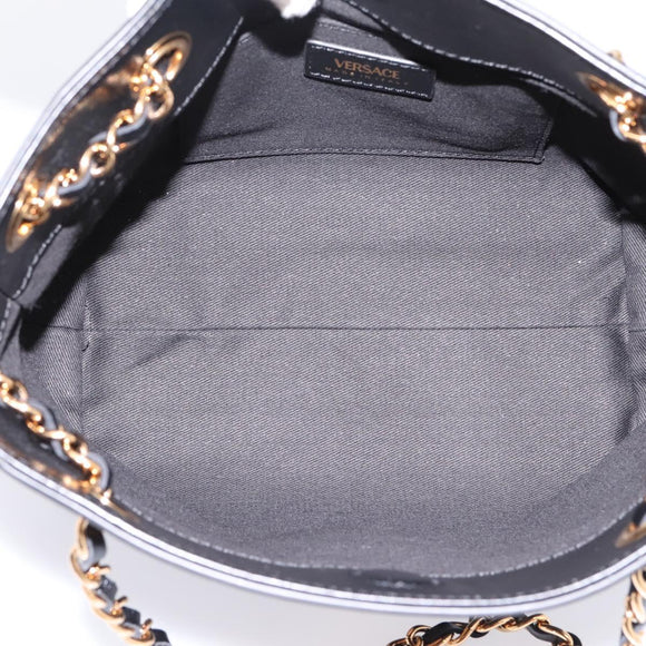VERSACE Chain Shoulder Bag Leather Black Gold Tone Auth BA15377V