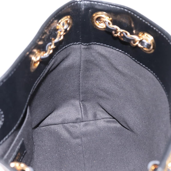 VERSACE Chain Shoulder Bag Leather Black Gold Tone Auth BA15377V