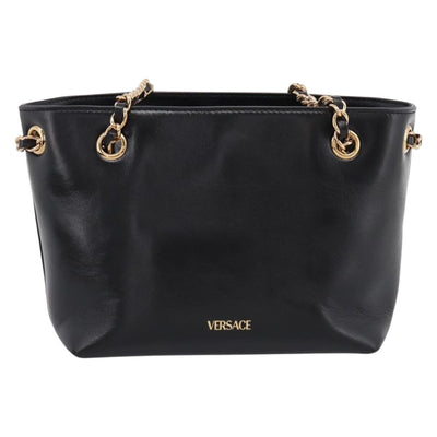 VERSACE Chain Shoulder Bag Leather Black Gold Tone Auth BA15377V - 0