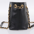 VERSACE Chain Shoulder Bag Leather Black Gold Tone Auth BA15377V-4