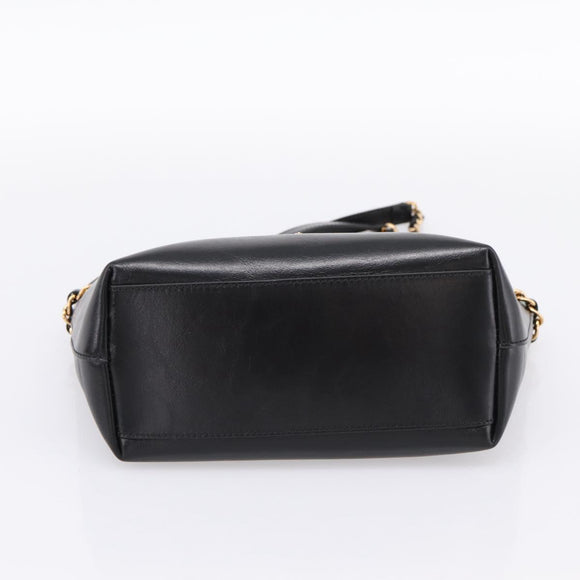 VERSACE Chain Shoulder Bag Leather Black Gold Tone Auth BA15377V