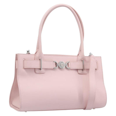 VERSACE Hand Bag Leather 2way Pink Silver Auth BA15378V