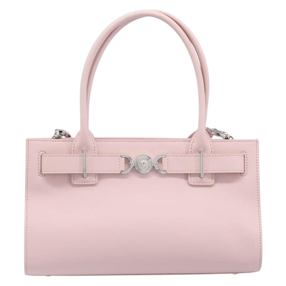 VERSACE Hand Bag Leather 2way Pink Silver Auth BA15378V