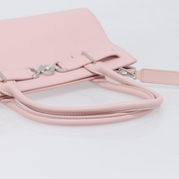 VERSACE Hand Bag Leather 2way Pink Silver Auth BA15378V