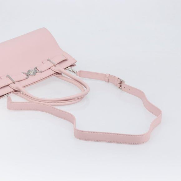 VERSACE Hand Bag Leather 2way Pink Silver Auth BA15378V