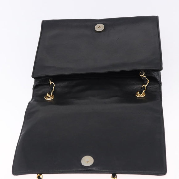 CHANEL Lamb Skin Matelasse Chain Shoulder Bag Black Gold Tone CC Auth BA15379A