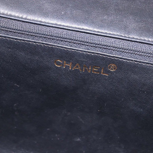 CHANEL Lamb Skin Matelasse Chain Shoulder Bag Black Gold Tone CC Auth BA15379A