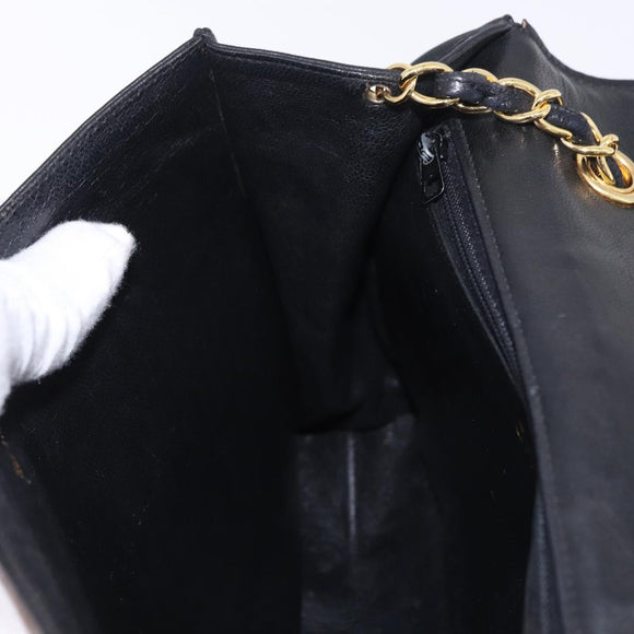 CHANEL Lamb Skin Matelasse Chain Shoulder Bag Black Gold Tone CC Auth BA15379A