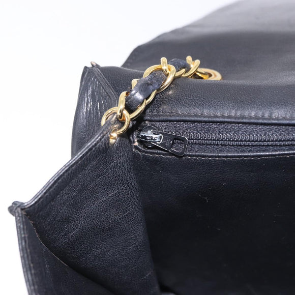 CHANEL Lamb Skin Matelasse Chain Shoulder Bag Black Gold Tone CC Auth BA15379A