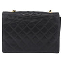 CHANEL Lamb Skin Matelasse Chain Shoulder Bag Black Gold Tone CC Auth BA15379A-2