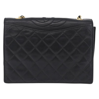 CHANEL Lamb Skin Matelasse Chain Shoulder Bag Black Gold Tone CC Auth BA15379A - 0