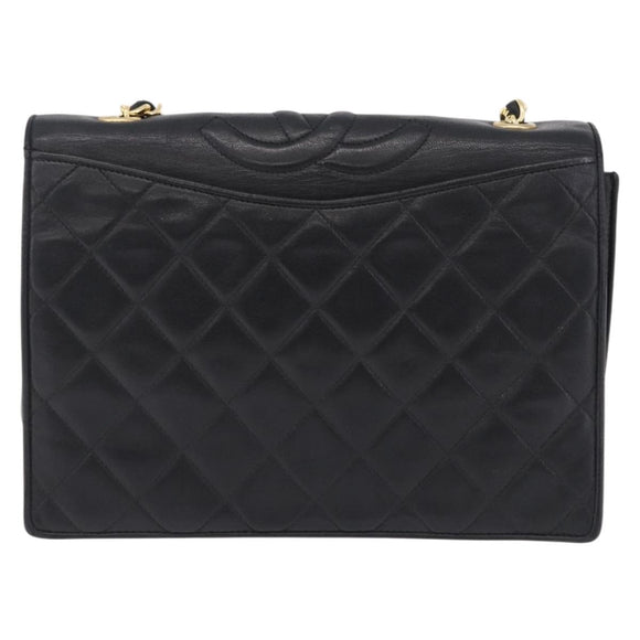 CHANEL Lamb Skin Matelasse Chain Shoulder Bag Black Gold Tone CC Auth BA15379A