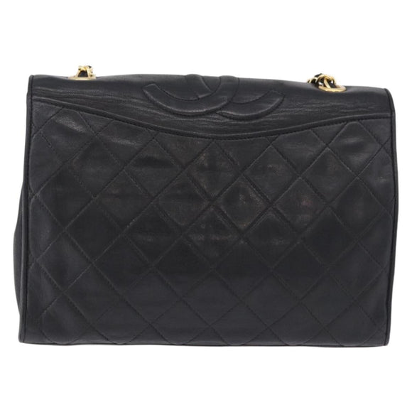 CHANEL Lamb Skin Matelasse Chain Shoulder Bag Black Gold Tone CC Auth BA15379A