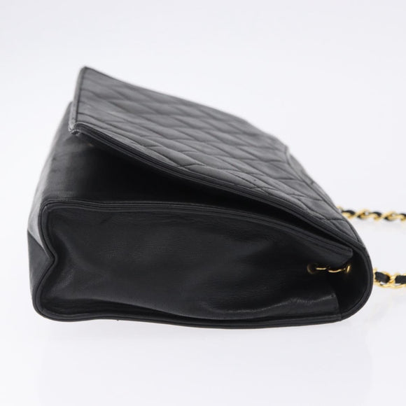 CHANEL Lamb Skin Matelasse Chain Shoulder Bag Black Gold Tone CC Auth BA15379A