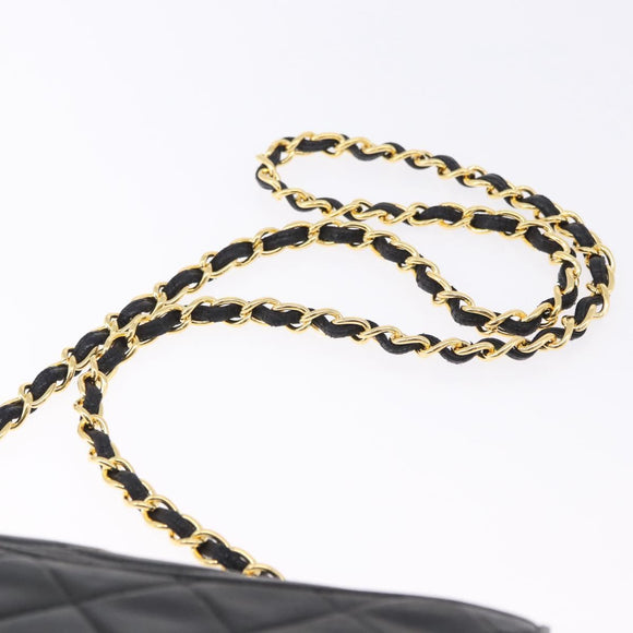 CHANEL Lamb Skin Matelasse Chain Shoulder Bag Black Gold Tone CC Auth BA15379A