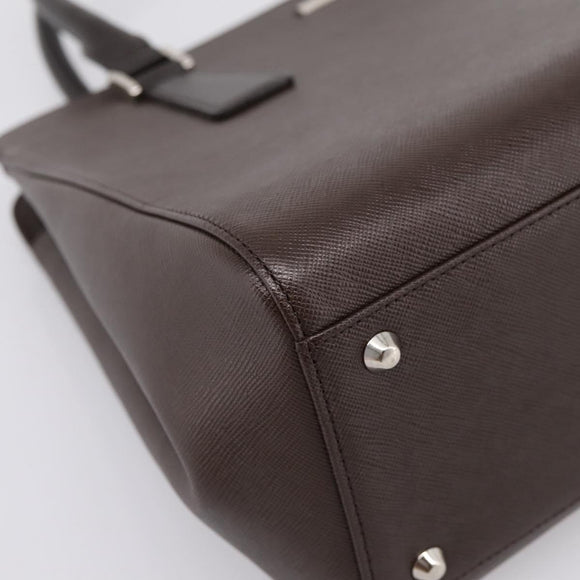 BURBERRY Hand Bag Leather Brown Silver Auth BA15380A