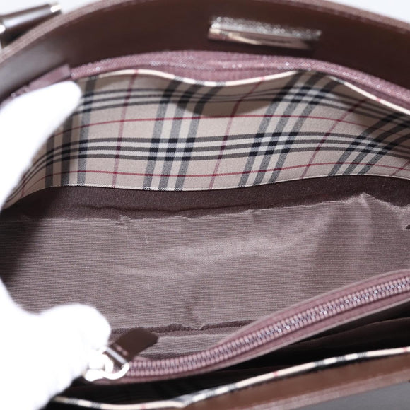 BURBERRY Hand Bag Leather Brown Silver Auth BA15380A