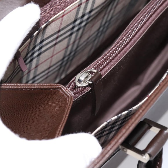 BURBERRY Hand Bag Leather Brown Silver Auth BA15380A
