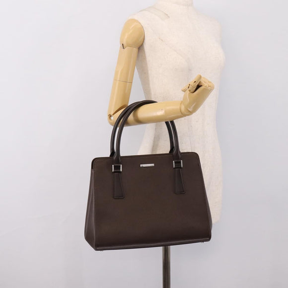 BURBERRY Hand Bag Leather Brown Silver Auth BA15380A