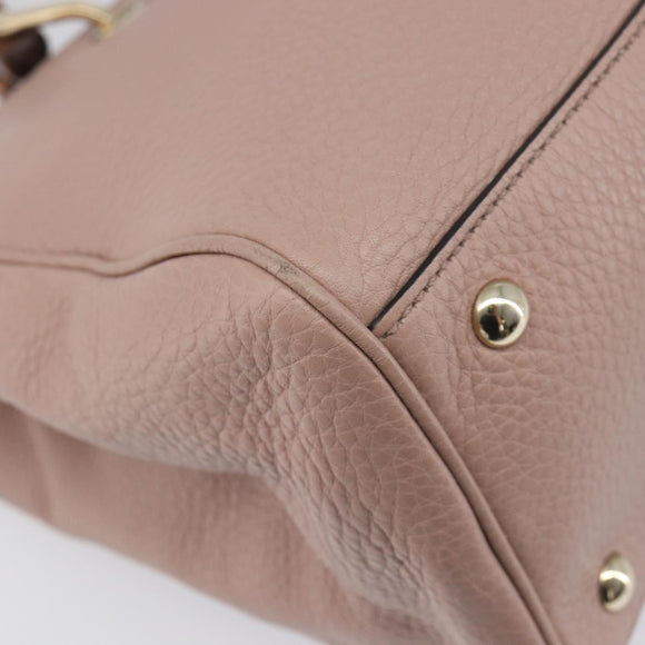 GUCCI Bamboo Hand Bag Leather 2way Pink Gold Tone 323660 Auth BA15382A